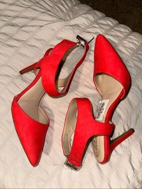 Red Pointed-Toe Ankle-Strap Heels